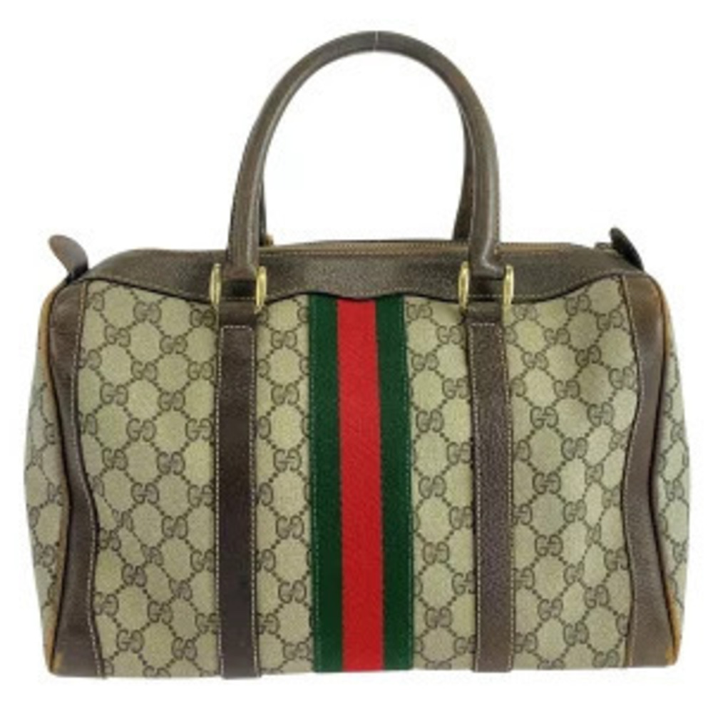 Gucci Sherry Beige Brown GG Supreme Canvas Leather Handbag - Picture 2 of 9